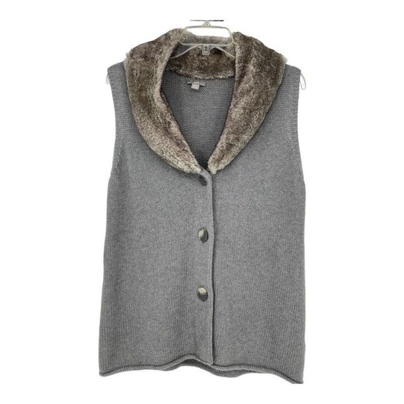 J. Jill Jackets & Coats J Jill Gray Sweater Vest Faux Fur Collar